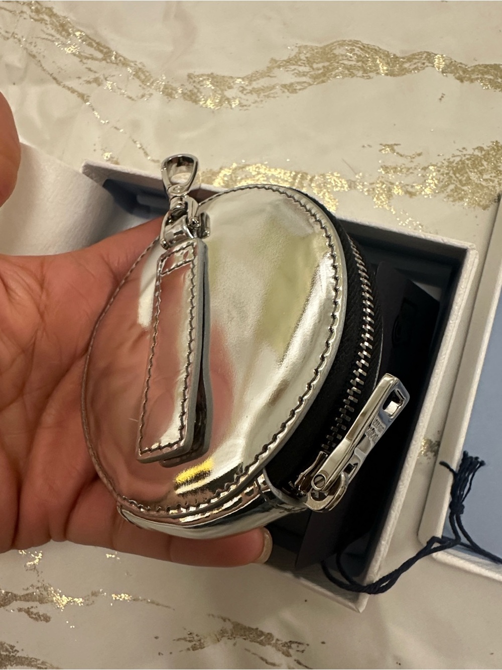 Prada Metallic Argento Round Coin Pouch AUTHENTIC AND NEW - Picture 2 of 10